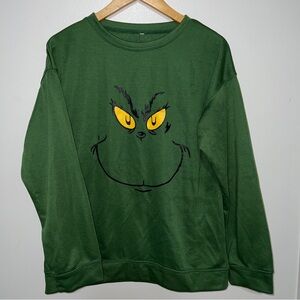 Christmas Sweater Xmas Grinch Face Green Long Sleeve Sweatshirt  M